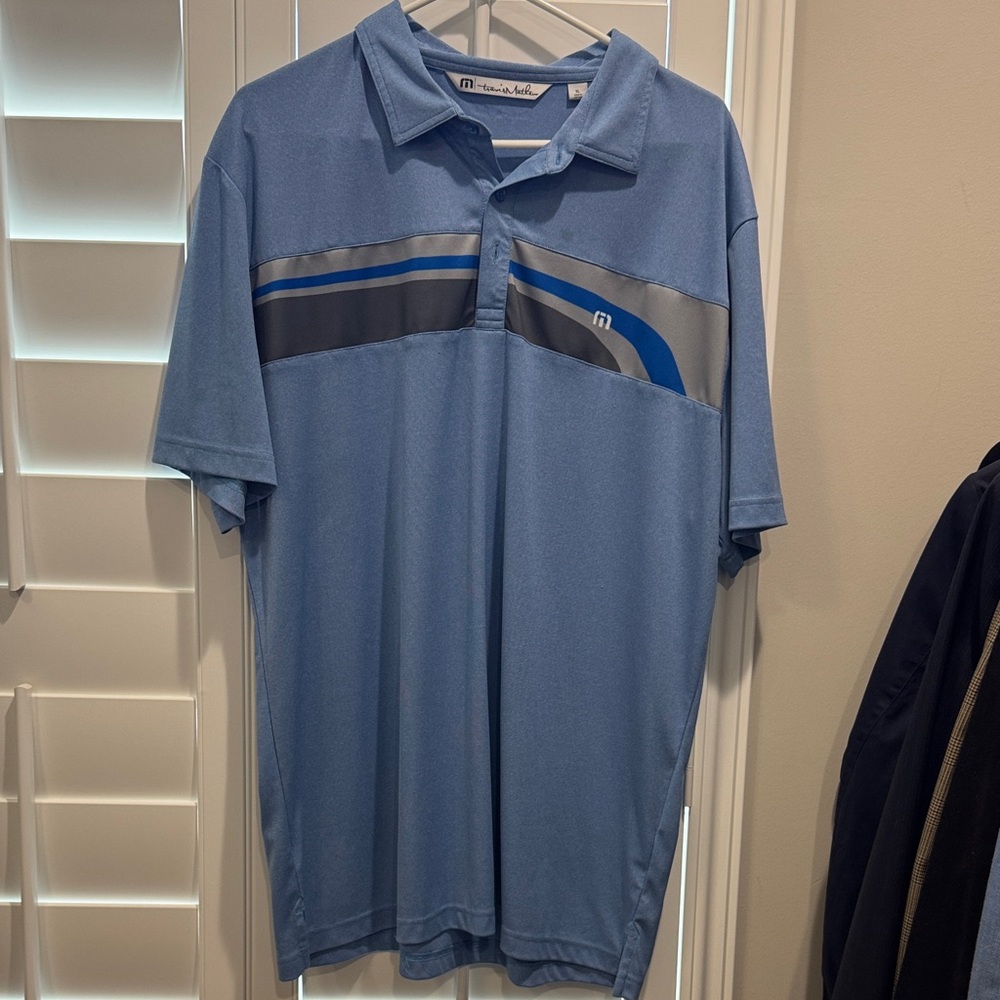 Travis Mathew Light Blue and Gray Polo Shirt